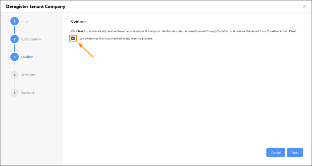 Confirming tenant deregistration.