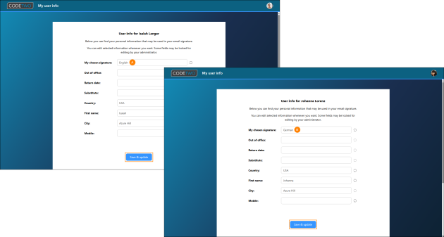 Choosing the default signature on the My user info page.