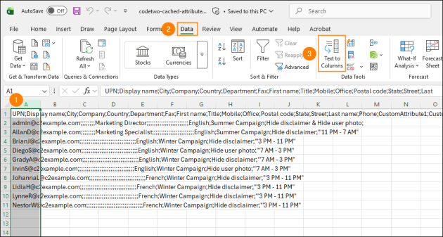 Using the Text to Columns feature to fix the incorrectly displayed data.