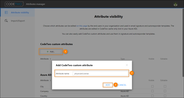 Adding a new CodeTwo custom attribute.