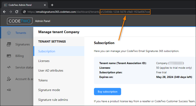 Tenant ID in the address bar is the same as in Azure Portal.