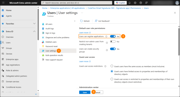 Allowing users to register applications in Entra ID (Azure AD).