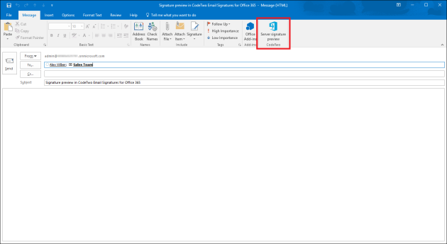The Server signature preview button is available in compose mode in Outlook.