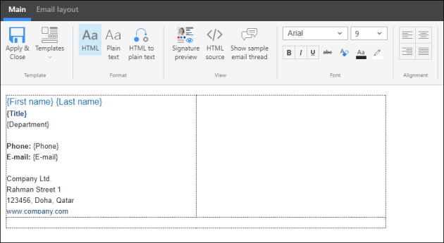 The final design of the section with the user data in English.