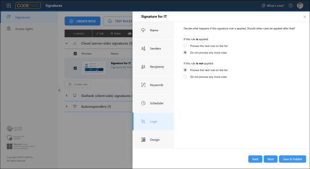 The Logic step available for cloud (server-side) signature rules.