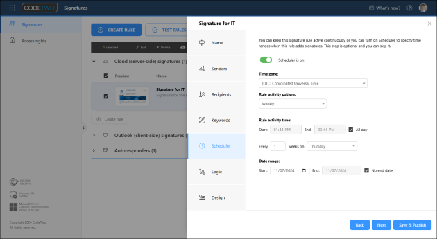Configuration of the Scheduler.