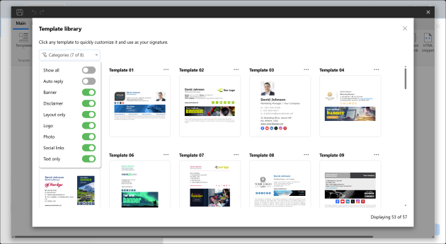 Choosing a template from the template library.