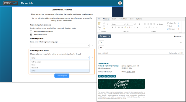 This user selected a holiday-themed image as the default signature banner.