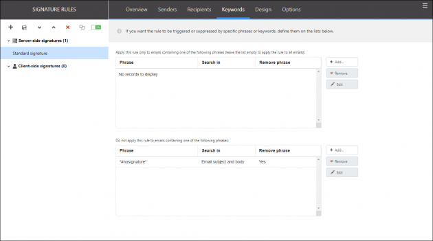 The Keywords tab.