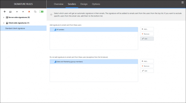 Selecting users to which the client-signature rule will apply.