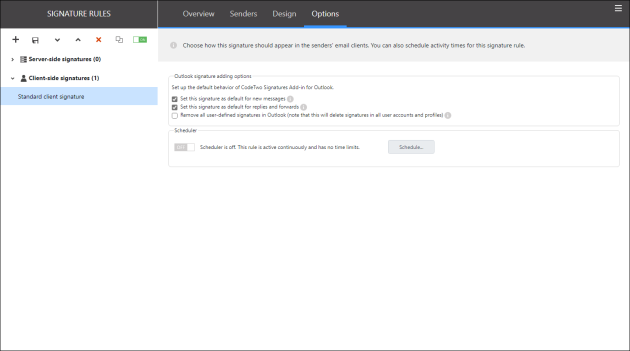 Additional options available for the client-side signature rules.
