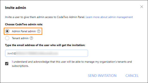 Esig - Admin roles - Invite Admin Panel admin