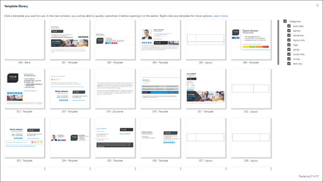 Choosing a template from the template library.