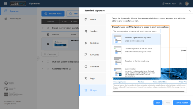 Managing how signatures should be added in email correspondence.