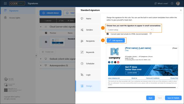 Edit your signature in the custom setup mode to access additional options.