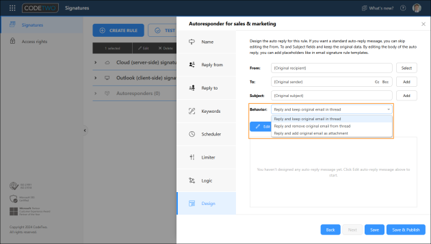 These options let you choose what happens to the original message when your auto reply is sent.