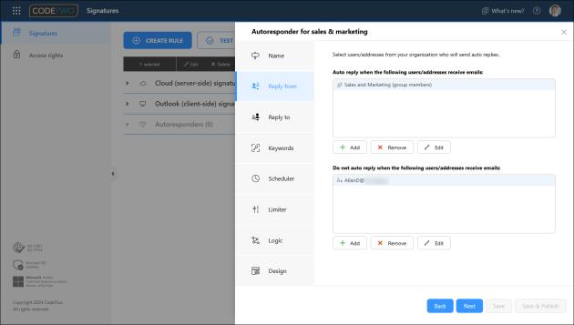 The Reply from step. The autoresponder rule is triggered if users/addressed defined here receive an email.