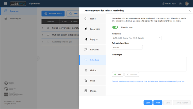 The Scheduler step. Additional options appear once the feature is enabled.