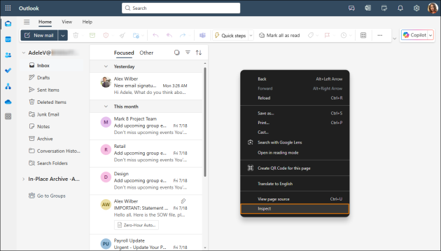 Opening web development tools in Google Chrome.