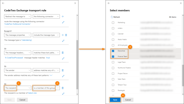 Adding members of specific groups to the exceptions of the CodeTwo transport rule.
