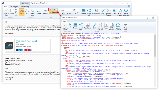 Editor - HTML source code view