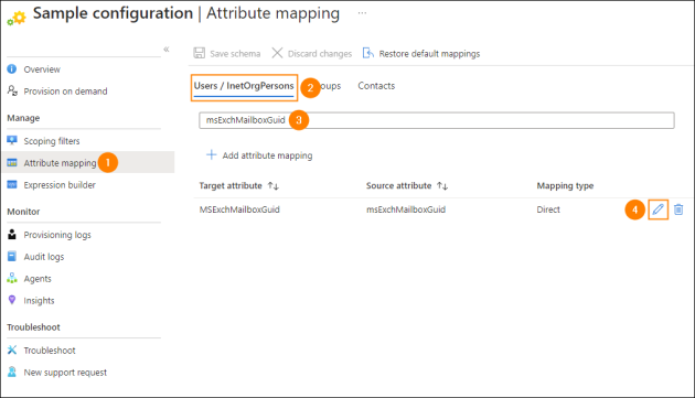 Opening the msExchMailboxGuid attribute to edit its properties.