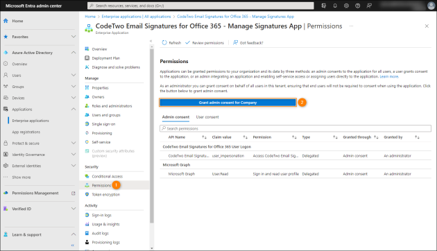 Launching the pop-up where you can grant admin consent on behalf of your organization.