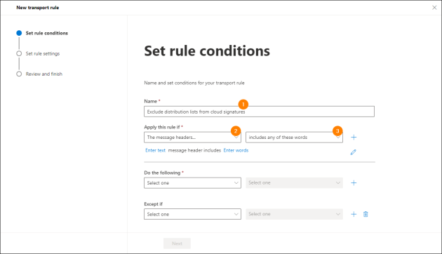 Naming the rule and defining its condition.