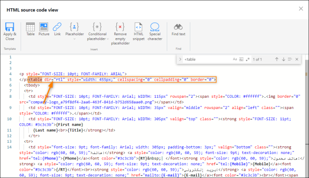 Changing text direction globally for the entire signature.