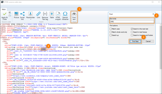 Highlighting the first image HTML tag to locate it more easily.