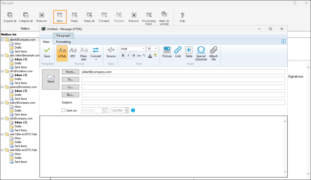 A window for composing test messages.