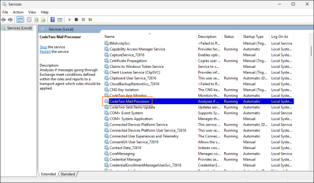 Locating CodeTwo Mail Processor.