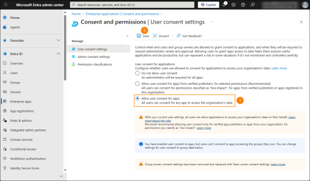 Allowing users to grant consent for apps on their own.