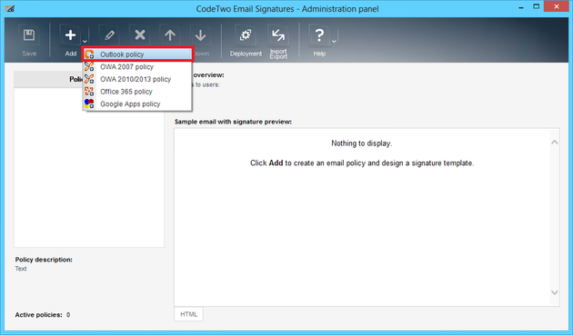 Email Signatures - Adding Outlook policy.