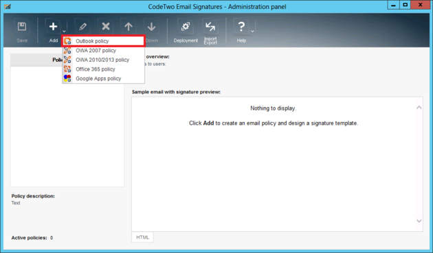 Email Signatures - Outlook policy type.