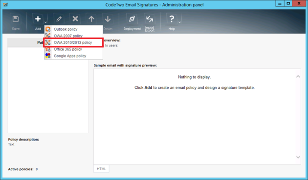Email Signatures - OWA 2010/2013/2016 policy.