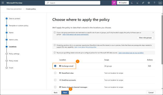 Choosing the location to apply the policy.