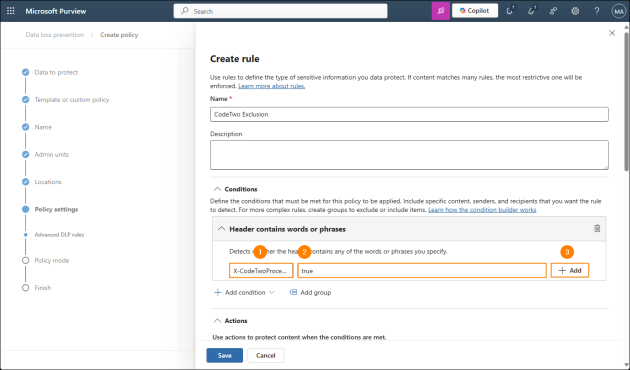 Defining the condition to whitelist emails with a cloud (server-side) signature.