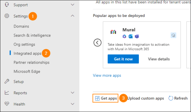 Accessing Microsoft AppSource from the Microsoft 365 admin center.
