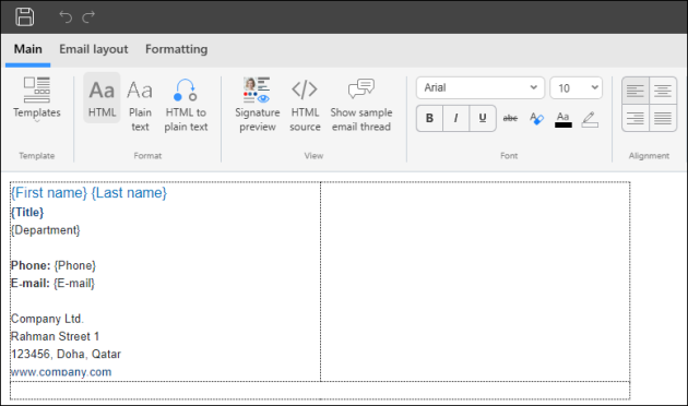 The final design of the section with the user data in English.