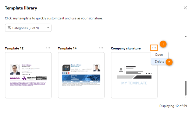 Deleting a custom template from the template library.