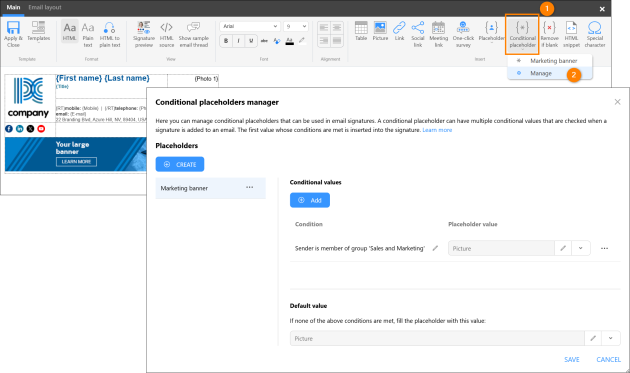 Opening the Conditional placeholders manager.