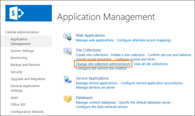 Accessing management settings for site collection administrators.