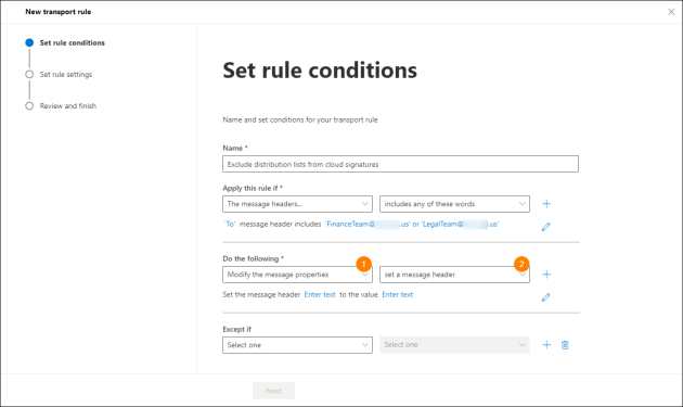 Configuring the rule’s action.