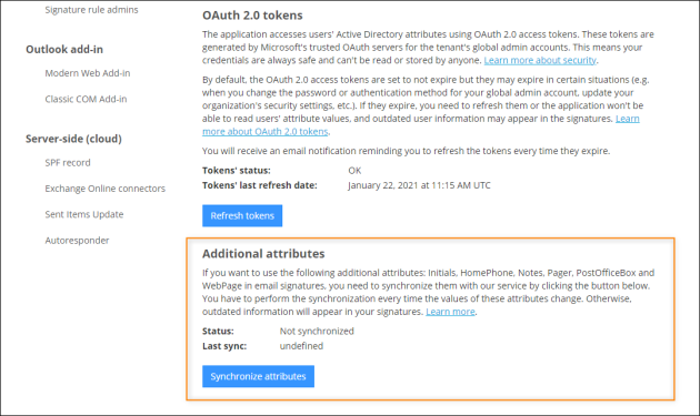 The Additional attributes section before the synchronization of additional attributes.