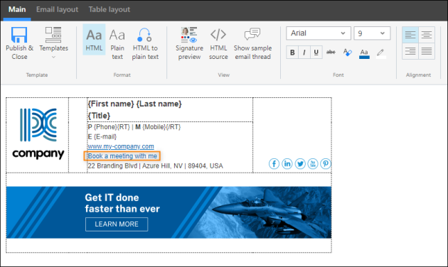 Typing the text to be linked to user’s booking page.