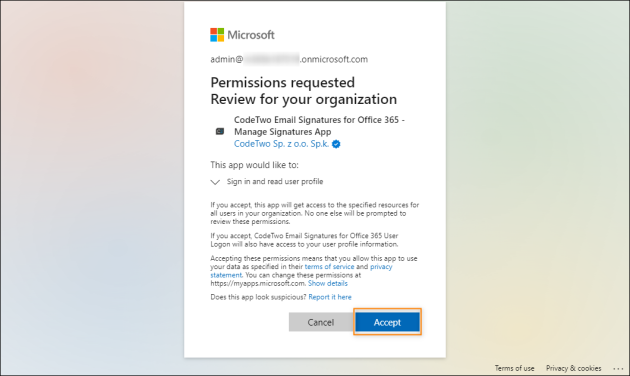 Granting the requested permissions on behalf of all the users in your organization.