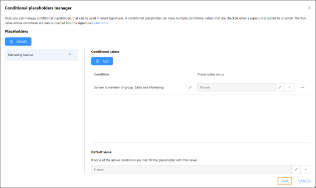 Saving a conditional placeholder.