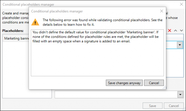 Editor - Conditional placeholders validator