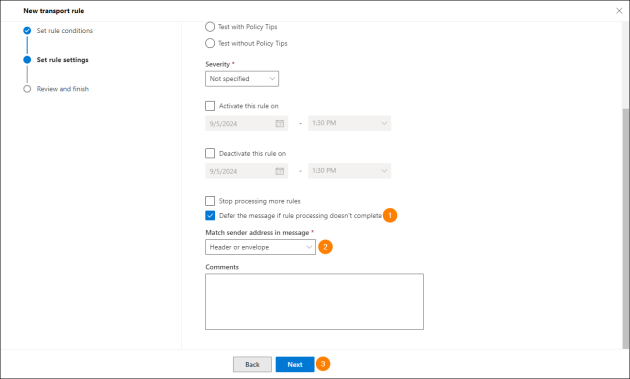 Configuring the required rule settings.